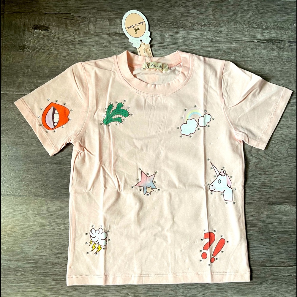 Doe a Dear Cute Girls Rhinestones Top